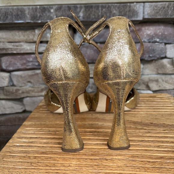 SAM EDELMAN Gold Glitter Metallic Bow High Heel Sandal Ankle Strap Women's 9 - Picture 6 of 16